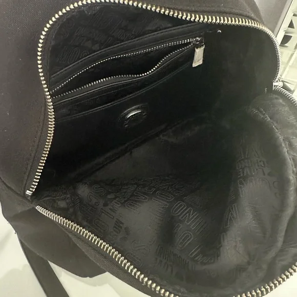 Love Moschino Black Canvas Logo Embroidered Backpack